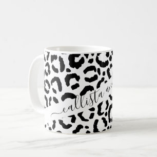 Modern Black White Leopard Animal Print Mönster Kaffemugg