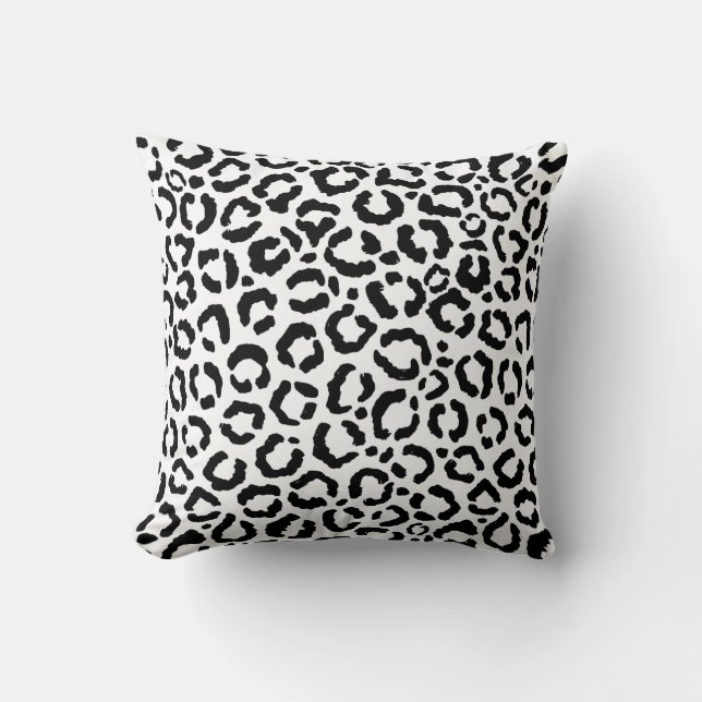 Modern Black White Leopard Animal Print Mönster Kudde (Framsida)
