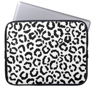Modern Black White Leopard Animal Print Mönster Laptop Fodral