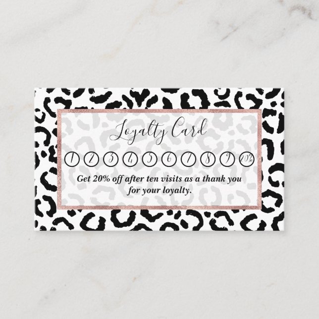 Modern Black White Leopard Animal Print Mönster Lojalitetskort (Framsida)