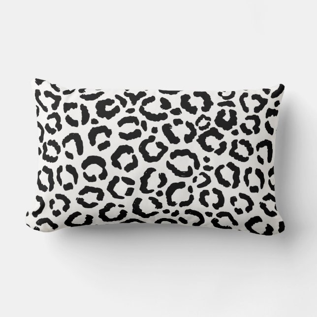 Modern Black White Leopard Animal Print Mönster Lumbarkudde (Framsida)
