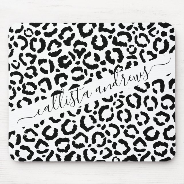 Modern Black White Leopard Animal Print Mönster Musmatta (Framsidan)