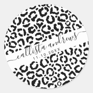 Modern Black White Leopard Animal Print Mönster Runt Klistermärke