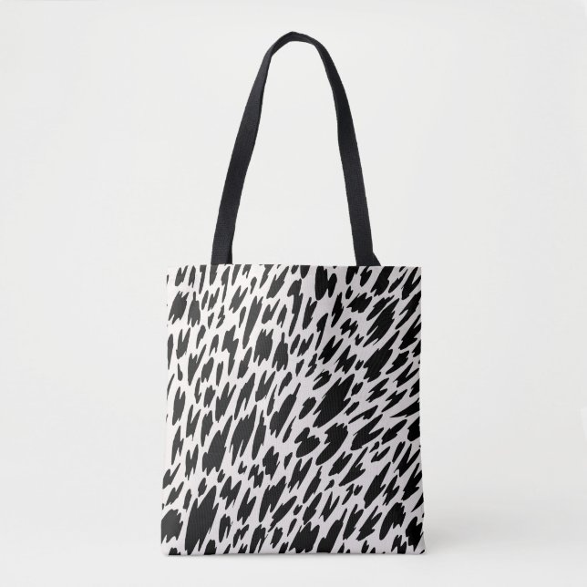 Modern Black & White Leopard Mönster Tote Bag Tygkasse (Framsida)