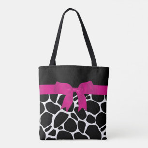 Modern Black White Leopard Skriv ut Rosa Ribbon Tygkasse