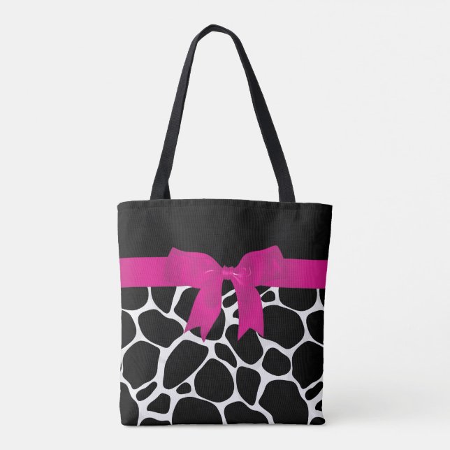 Modern Black White Leopard Skriv ut Rosa Ribbon Tygkasse (Baksida)