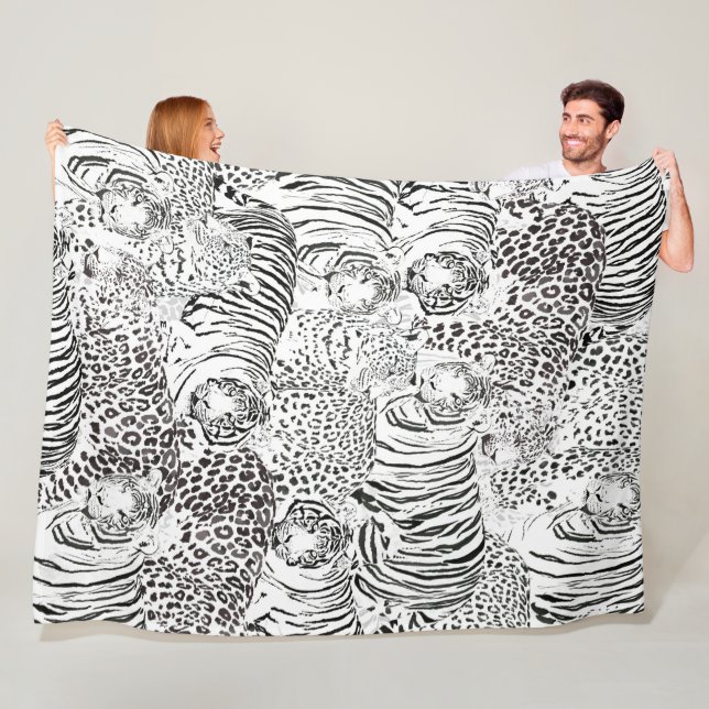 Modern Black White Leopard Tiger Animals Fleecefilt (På plats)