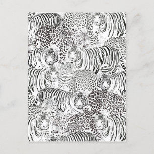 Modern Black White Leopard Tiger Animals Helg Vykort