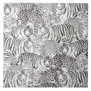 Modern Black White Leopard Tiger Animals Kakelplatta