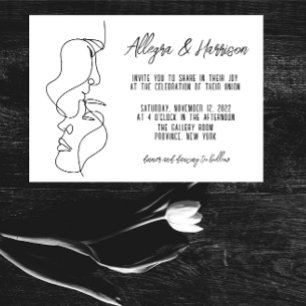 Modern Black White Line Art Typography Bröllop Inbjudningar
