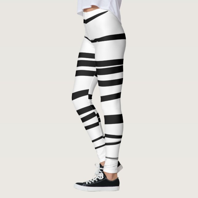 Modern Black & White Linjer Abstrakt Art Leggings (Vänster)