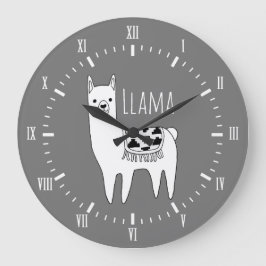 Modern Black & White Llama Sketch Roman Numerals Stor Klocka
