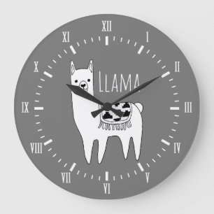 Modern Black & White Llama Sketch Roman Numerals Stor Klocka