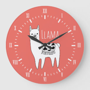 Modern Black & White Llama Sketch Roman Numerals Stor Klocka