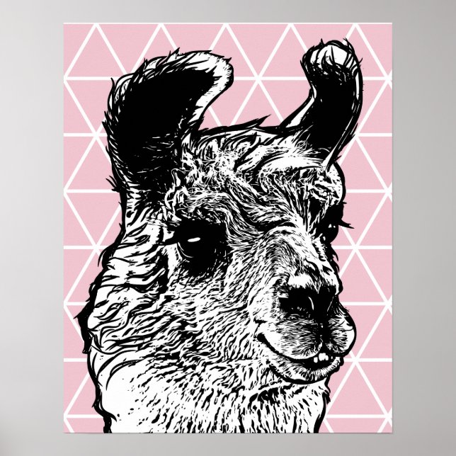 Modern Black & White Llama & Triangles Poster (Framsidan)