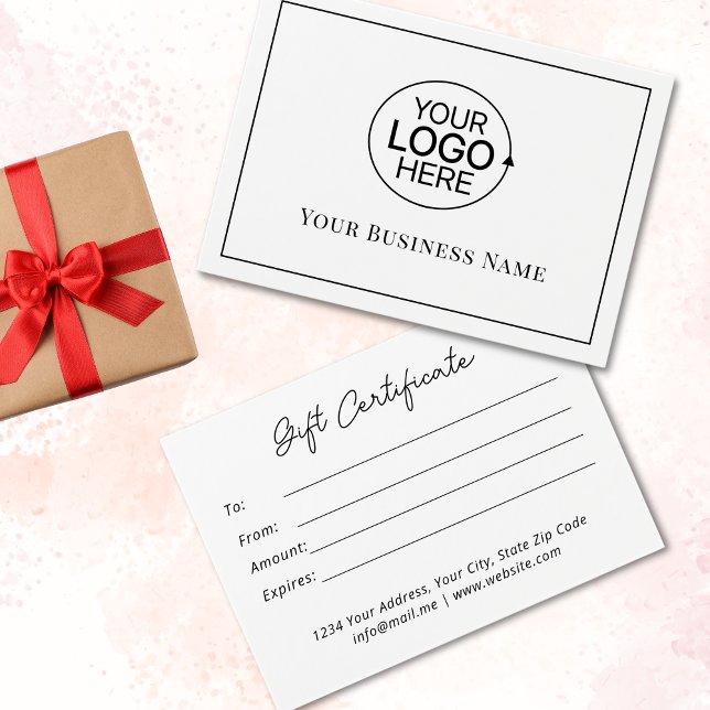 Modern Black White Logotyp Script Gift Certificate Visitkort (Modern Black White Logo Script Gift Certificate)