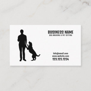 Modern Black & White Man Silhouette Hund Walking Visitkort