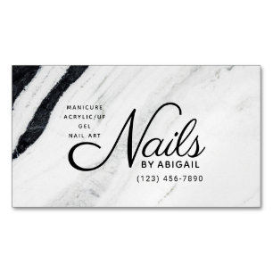 Modern Black & White Marble Nagel efter "Namn" Magnetiska Visitkort