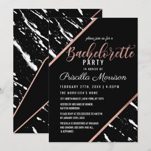 Modern Black White Marble Ro Guld Bachelorette Inbjudningar