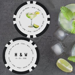 Modern Black White Margarita Drink Voucher Bröllop Poker Marker