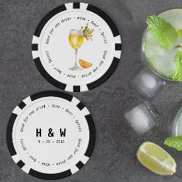 Modern Black White Mimosa Drink Voucher Bröllop Poker Marker