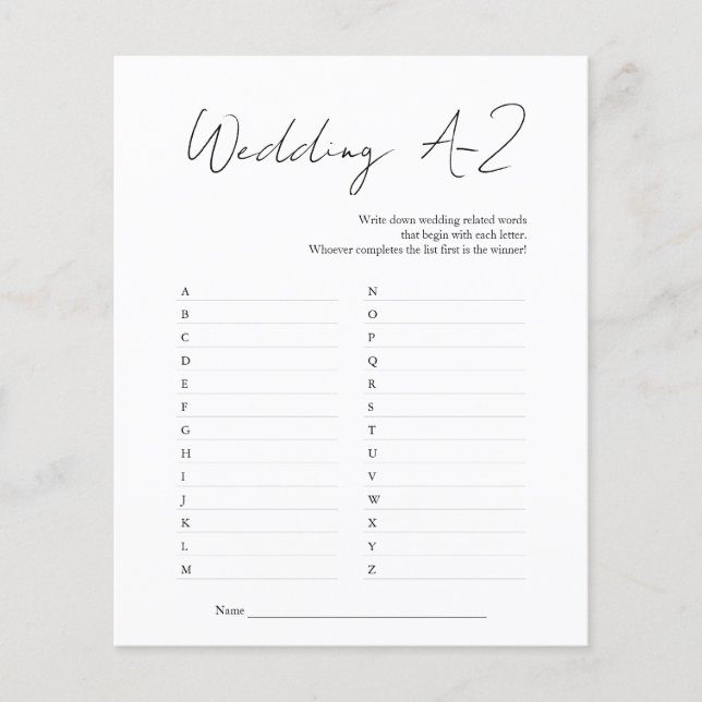 Modern Black White Möhippa Bröllop A-Z-spel Flygblad (Framsidan)