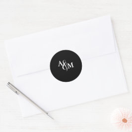 Modern Black & White Monogram Bröllop Runt Klistermärke