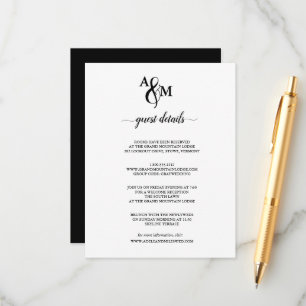 Modern Black & White Monogram Bröllop Tilläggskort