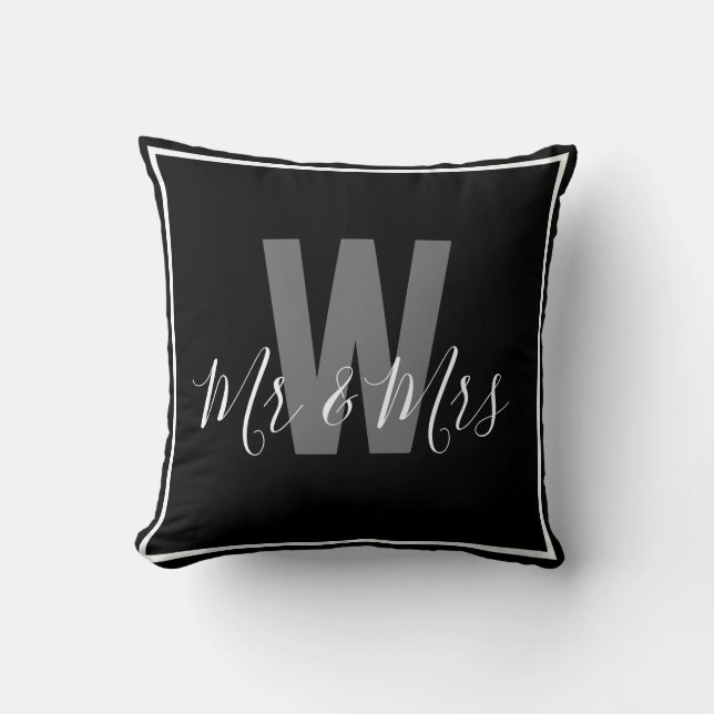 Modern Black White, Monogram Gräns Kudde (Framsida)
