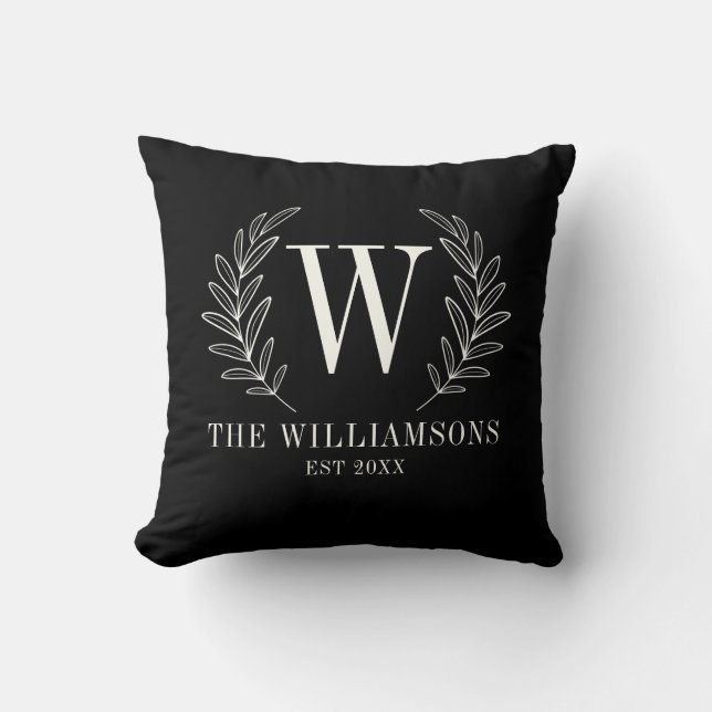 Modern Black White Monogram Initial Dekorativ kudd Kudde (Framsida)