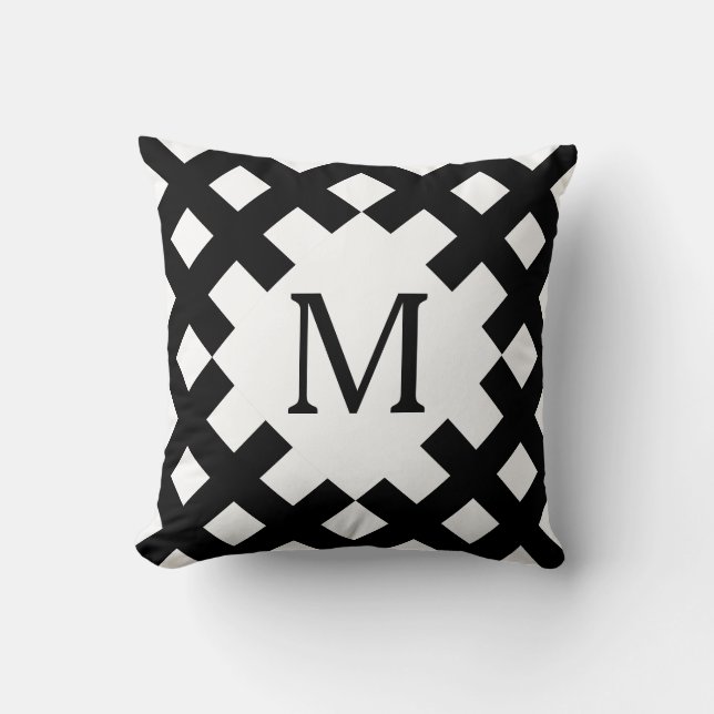Modern Black White Monogram Kudde (Framsida)