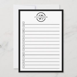 Modern Black White Monogram Name To Do List Inbjudningar