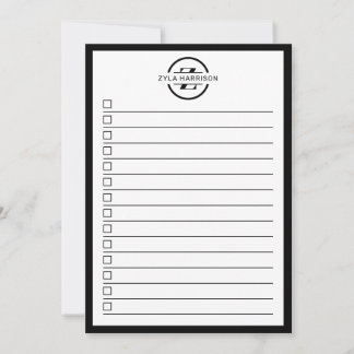 Modern Black White Monogram Name To Do List Inbjudningar