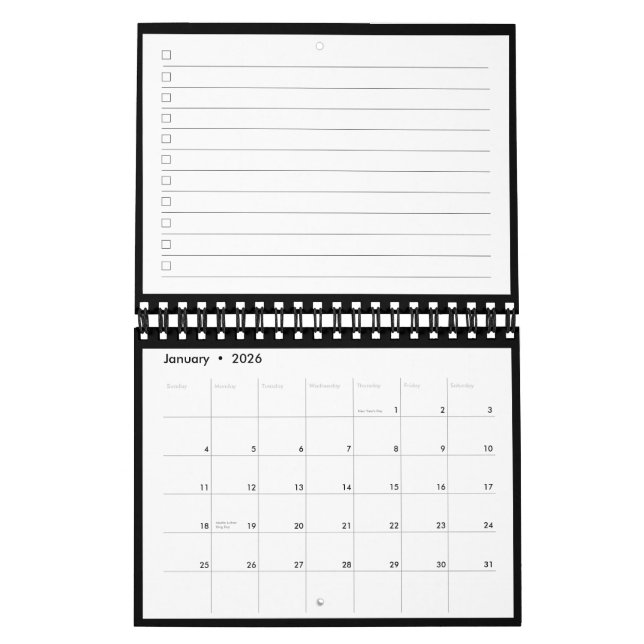 Modern Black White Monogram Name To Do List Kalender (Jan 2026)