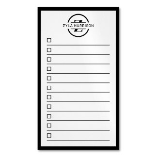 Modern Black White Monogram Name To Do List Magnetiska Visitkort