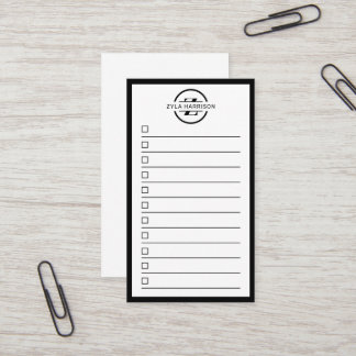 Modern Black White Monogram Name To Do List Visitkort