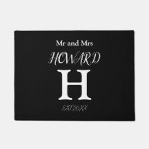 Modern Black White Monogram Namn Newlyweds Doorma