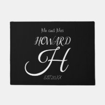 Modern Black White Monogram Namn Newlyweds Doorma
