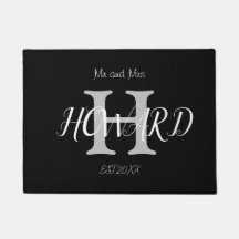 Modern Black White Monogram Namn Newlyweds Doorma