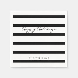 Modern Black & White Monogram Rand Lycklig Helgdag Pappersservett