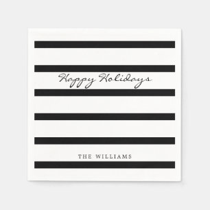 Modern Black & White Monogram Rand Lycklig Helgdag Pappersservett