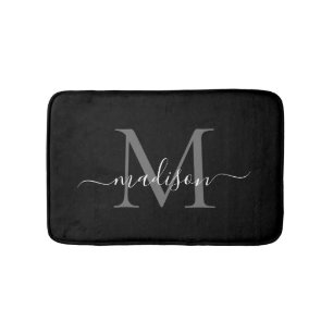 Modern Black White Monogram Script Elegant Girly Badrumsmatta