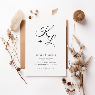 Modern Black & White Monogram Wedding Invitation Inbjudningar