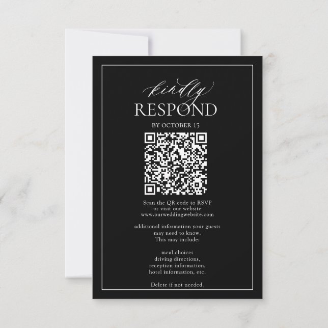 Modern Black White Monogram Wedding QR Code RSVP  OSA Kort (Baksida)