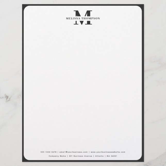 Modern Black & White Monogrammed Letterhead Brevhuvud (Framsida)