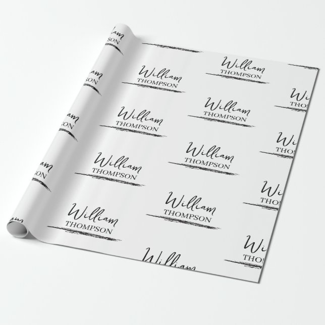 Modern Black & White Monogrammed Namn Presentpapper (Utrullad)