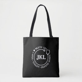 Modern Black White Monogrammed Stethoscope Nurse Tygkasse