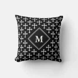 Modern Black White Monokrome KOR Monogram Kudde