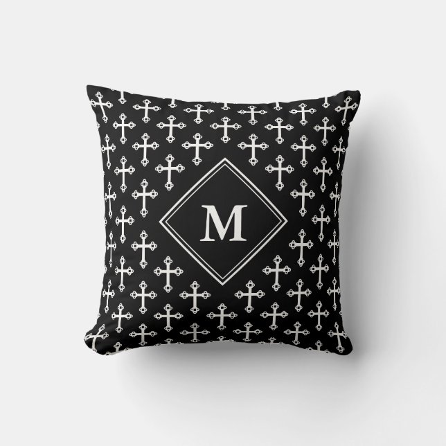 Modern Black White Monokrome KOR Monogram Kudde (Framsida)