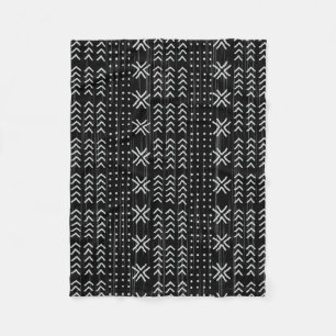 Modern Black White Mudcloth African Mönster Fleecefilt